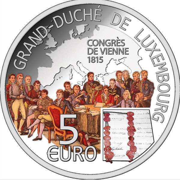 Image of 5 euro coin - Congress of Vienna | Luxembourg 2015