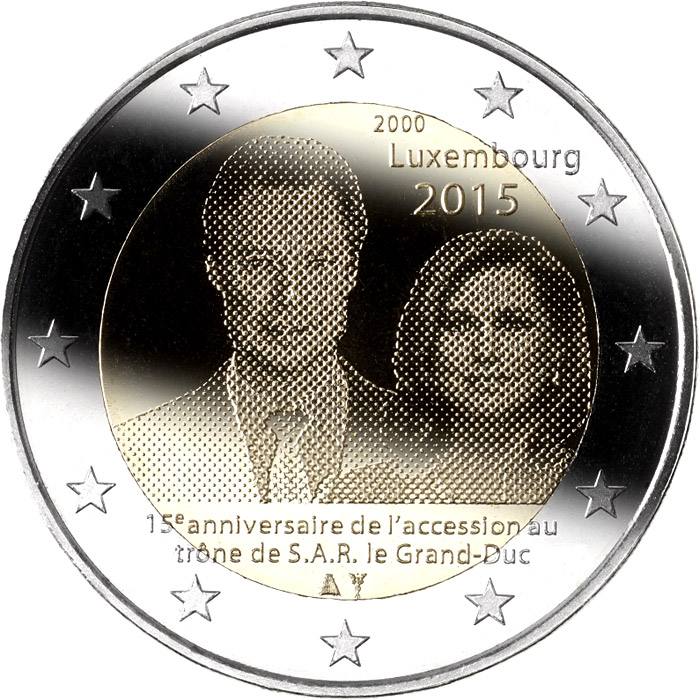 Image of 2 euro coin - 15th anniversary of the accession to the throne of H.R.H. the Grand Duke  | Luxembourg 2015
