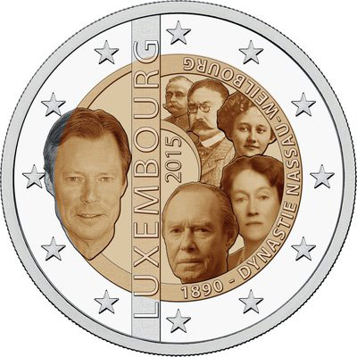 Image of 2 euro coin - 125th anniversary of the House of Nassau-Weilburg | Luxembourg 2015