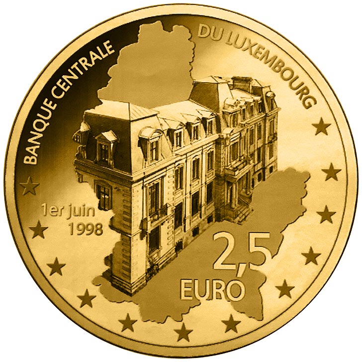 Image of 5 euro coin - 20th Anniversary of BCL creation | Luxembourg 2018.  The Silver coin is of Proof quality.