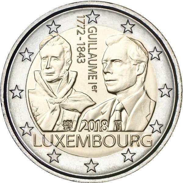 Image of 2 euro coin - 125th Anniversary of the Death of Guillaume I | Luxembourg 2018