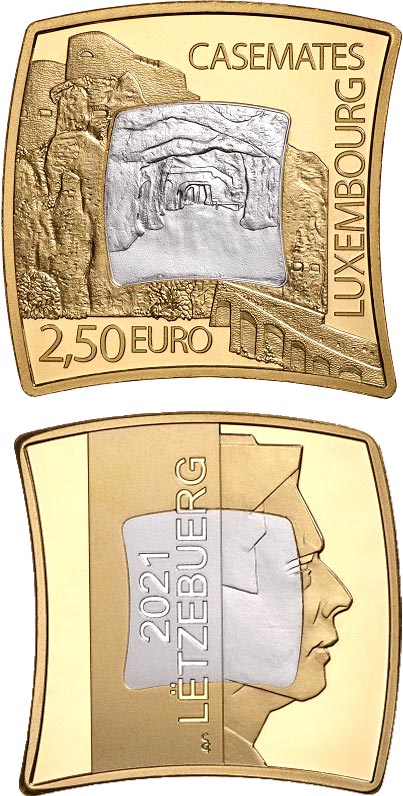 Image of 2.5 euro coin - Bock Casemates | Luxembourg 2021.  The Bimetal: silver, nordic gold coin is of Proof quality.