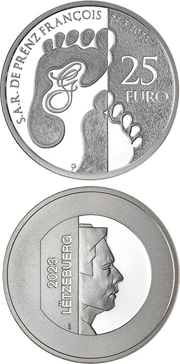 Image of 25 euro coin - Birth of Prince François

 | Luxembourg 2023.  The Gold coin is of Proof quality.