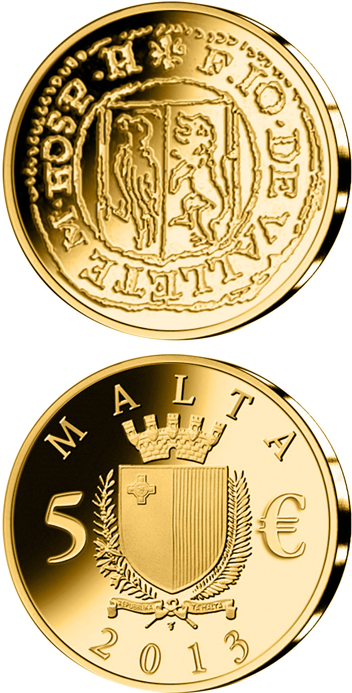 Image of 5 euro coin - Picciolo | Malta 2013.  The Gold coin is of Proof quality.