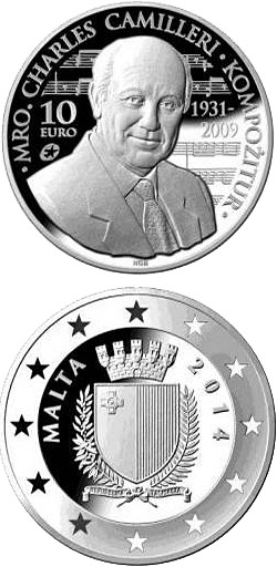 Image of 10 euro coin - Charles Camilleri | Malta 2014.  The Silver coin is of Proof quality.