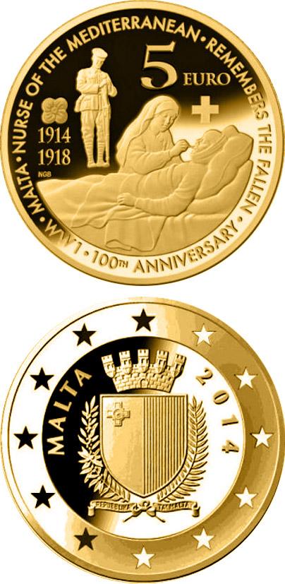 Image of 5 euro coin - 100th anniversary of the First World War | Malta 2014