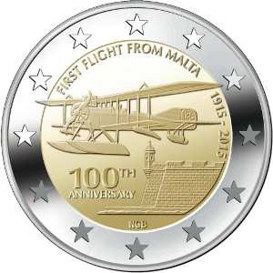 Image of 2 euro coin - 100th Anniversary of the First Flight of Malta | Malta 2015