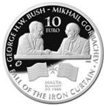 Image of 10 euro coin - Bush-Gorbachev Malta Summit  | Malta 2015.  The Silver coin is of Proof quality.