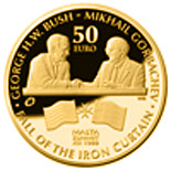 Image of 50 euro coin - Bush-Gorbachev Malta Summit  | Malta 2015.  The Gold coin is of Proof quality.