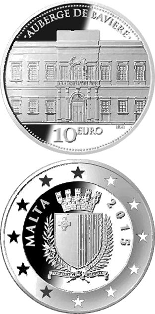 Image of 10 euro coin - Auberge de Baviere | Malta 2015.  The Silver coin is of Proof quality.
