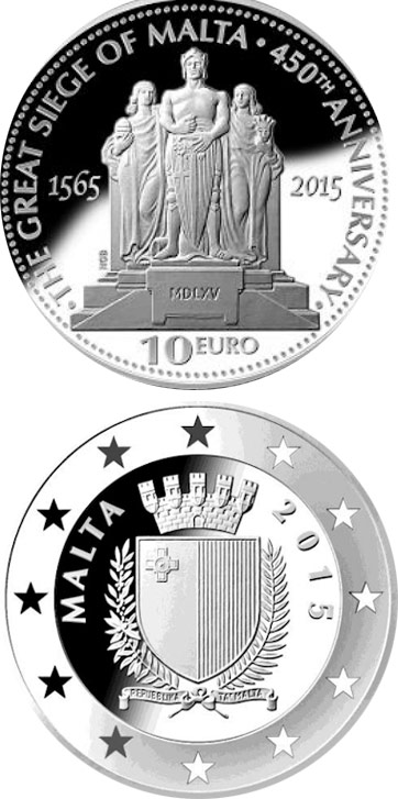 Image of 10 euro coin - 450th Anniversary of the Great Siege of Malta  | Malta 2015.  The Silver coin is of Proof quality.