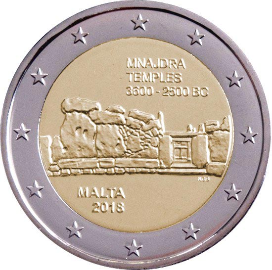 Image of 2 euro coin - Mnajdra Temples | Malta 2018