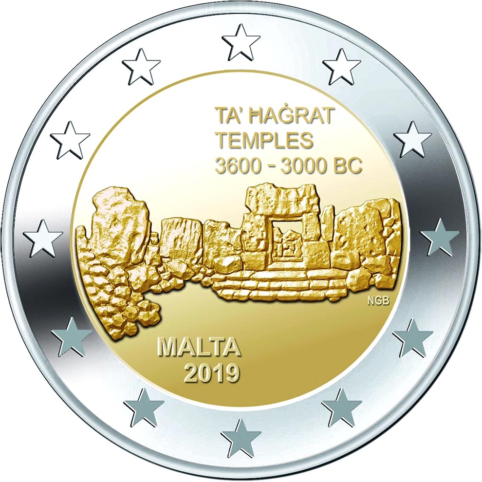 Image of 2 euro coin - Temples of Ta’ Hagrat à Mġarr | Malta 2019