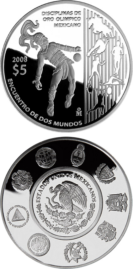 Image of 5 pesos coin - The Olympic Games - Olympic Gold Disciplines | Mexico 2008.  The Silver coin is of Proof quality.