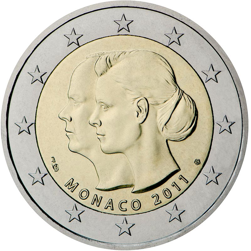 Image of 2 euro coin - The wedding of Prince Albert and Charlene Wittstock  | Monaco 2011