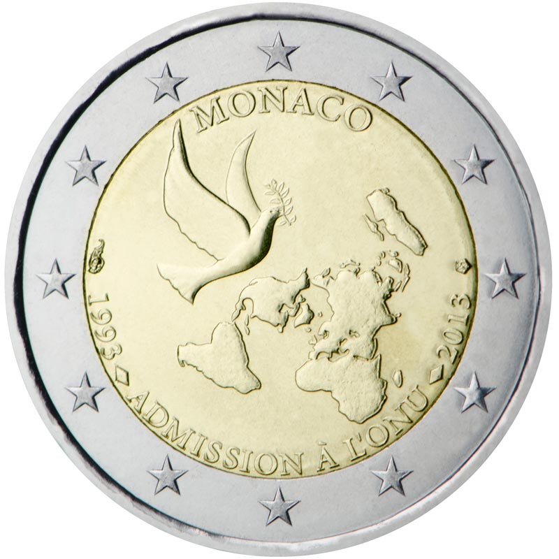 Image of 2 euro coin - 20 years membership of the United Nations | Monaco 2013
