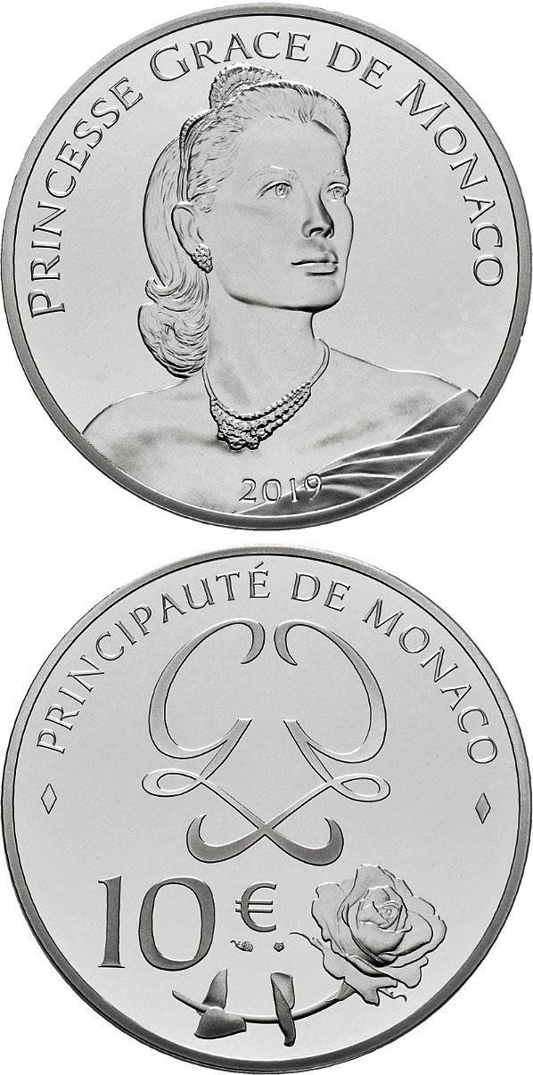 Image of 10 euro coin - Princess Grace De Monaco | Monaco 2019.  The Silver coin is of Proof quality.