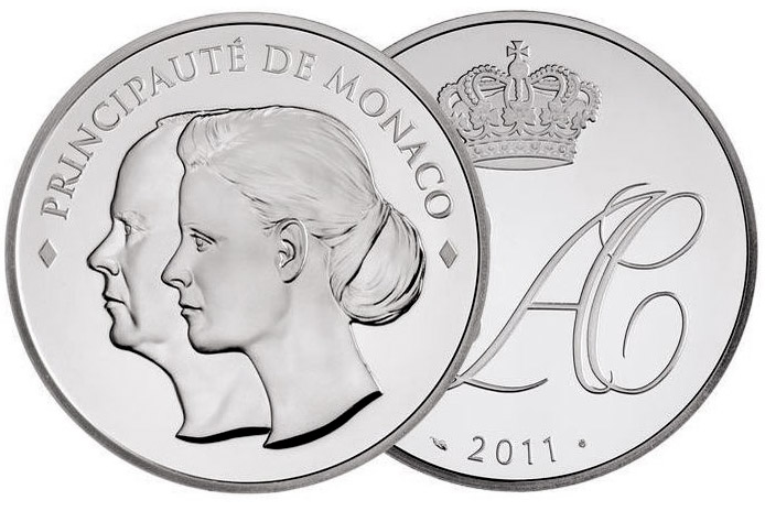 Image of 10 euro coin - Albert & Charlene | Monaco 2011.  The Silver coin is of Proof quality.