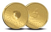 Image of 10 euro coin - 50 years Statute of the Kingdom of Netherlands  | Netherlands 2004.  The Gold coin is of Proof quality.