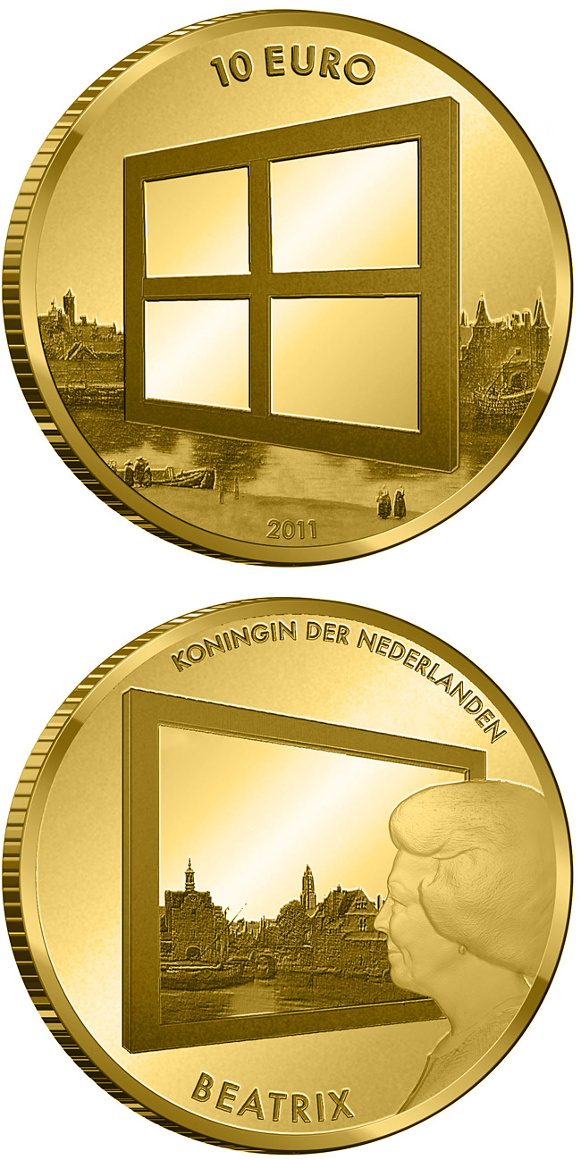 Image of 10 euro coin - Dutch Painting | Netherlands 2011.  The Gold coin is of Proof quality.
