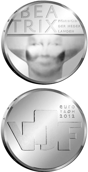 Image of 5 euro coin - Sculpture | Netherlands 2012.  The Silver coin is of Proof, UNC quality.