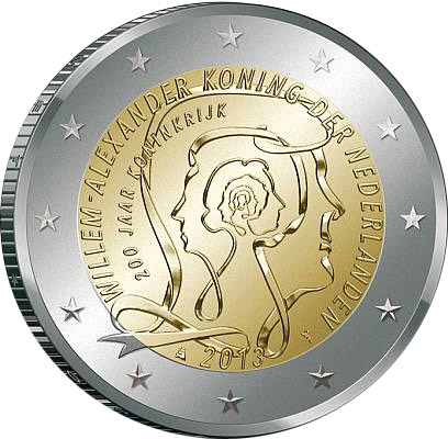 Image of 2 euro coin - 200 Years of Kingdom | Netherlands 2013