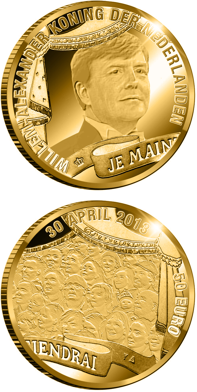 Image of 50 euro coin - King William-Alexander | Netherlands 2013.  The Gold coin is of Proof quality.