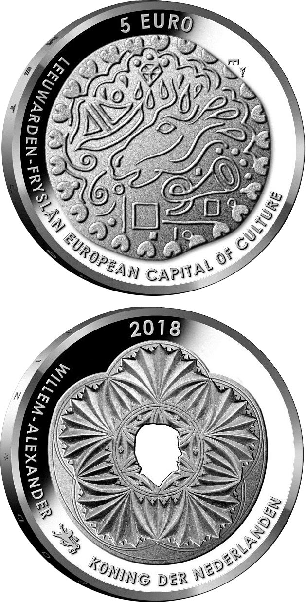 Image of 5 euro coin - Leeuwarden | Netherlands 2018.  The Silver coin is of Proof, UNC quality.