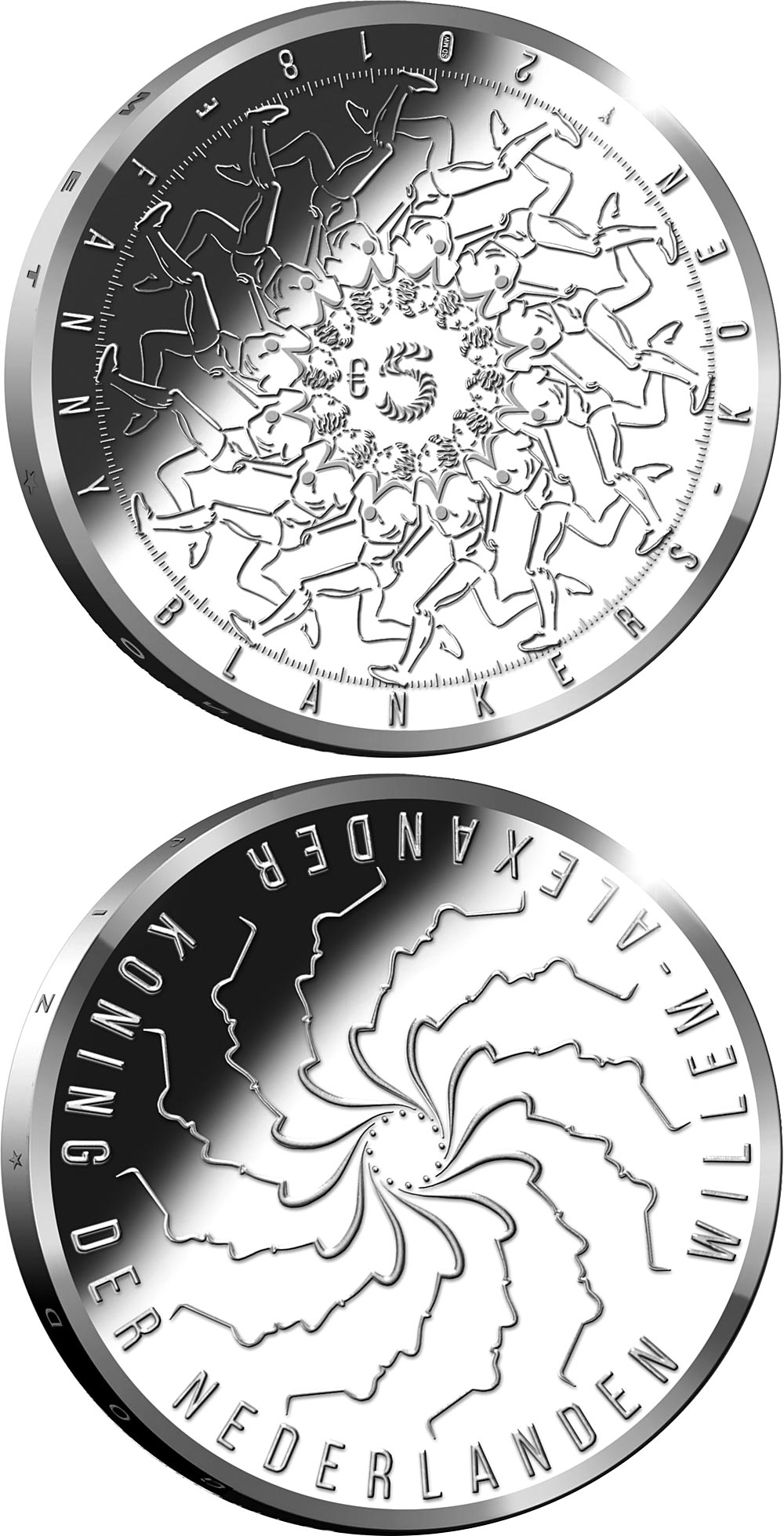 Image of 5 euro coin - Fanny Blankers Koen | Netherlands 2018.  The Silver coin is of Proof, UNC quality.