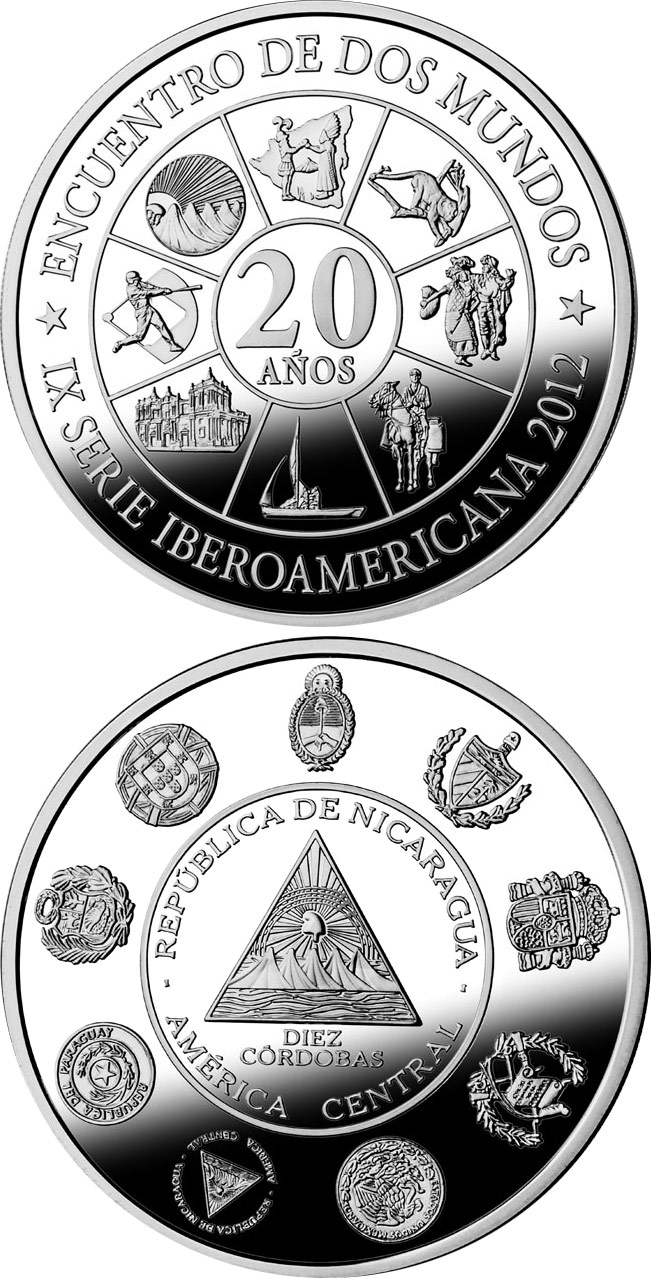 Image of 10 córdobas coin - Cultural Roots | Nicaragua 2015.  The Silver coin is of Proof quality.