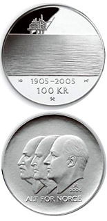 100 krone coin 100th anniversary of the Dissolution of the Union between Norway and Sweden in 2005  | Norway 2004