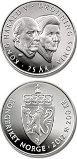 Image of 200 krone coin - The 75th birthdays of the King and Queen | Norway 2012.  The Silver coin is of Proof quality.