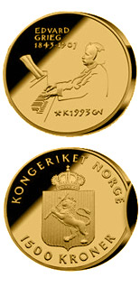 1500 krone coin 150th Anniversary of the Birth of  the Edvard Grieg  | Norway 1993