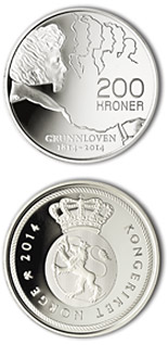 200 krone coin Bicentenary of the Norwegian Constitution 2014 | Norway 2014