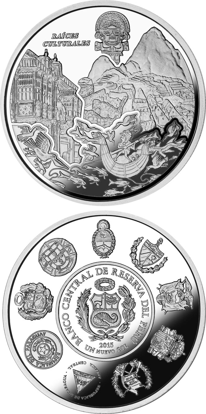 Image of 1 Nuevo Sol coin - Cultural Roots - Machu Picchu | Peru 2015.  The Silver coin is of Proof quality.