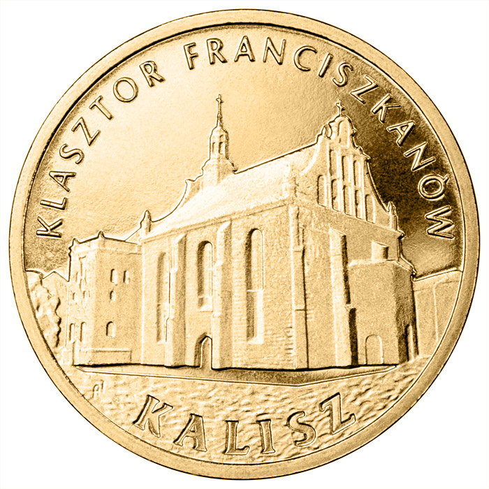 Image of 2 zloty coin - Franciscan Monastery in Kalisz | Poland 2011.  The Nordic gold (CuZnAl) coin is of UNC quality.