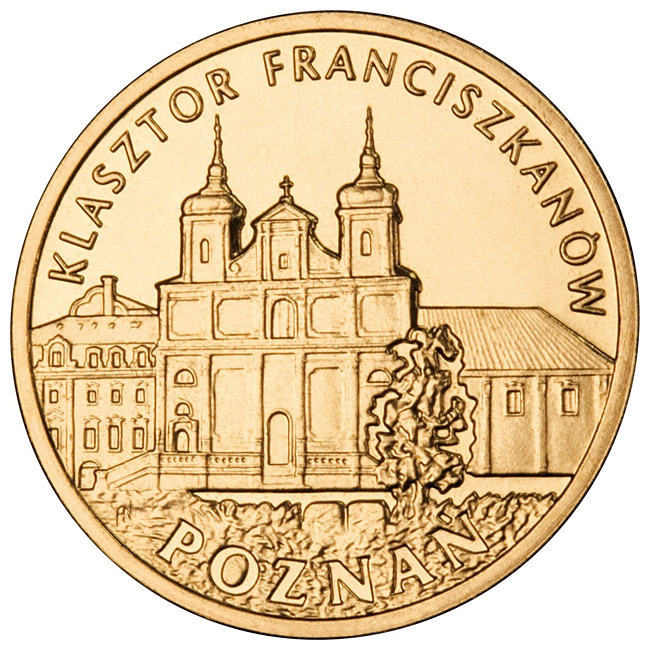 Image of 2 zloty coin - Franciscan Monastery in Poznań | Poland 2011.  The Nordic gold (CuZnAl) coin is of UNC quality.