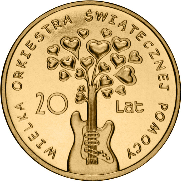 Image of 2 zloty coin - 20 Years of The Great Orchestra of Christmas Charity  | Poland 2012.  The Nordic gold (CuZnAl) coin is of UNC quality.