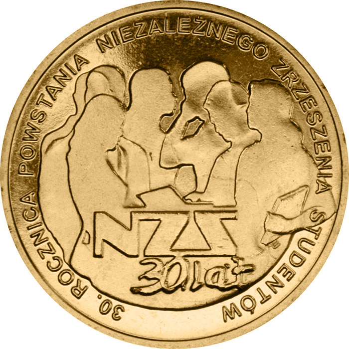 Image of 2 zloty coin - 30th Anniversary of the Establishment of the Independent Students’ Union  | Poland 2011.  The Nordic gold (CuZnAl) coin is of UNC quality.