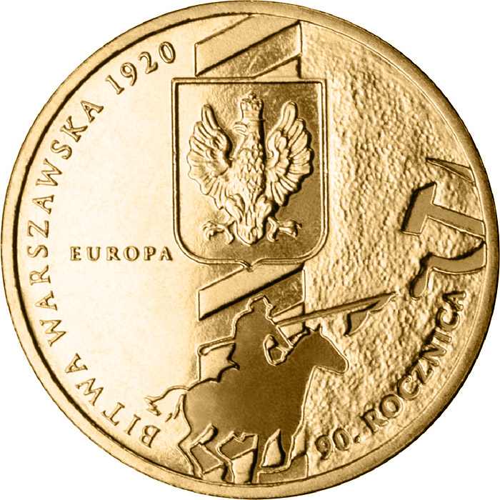 Image of 2 zloty coin - 90th Anniversary of the Battle of Warsaw  | Poland 2010.  The Nordic gold (CuZnAl) coin is of UNC quality.