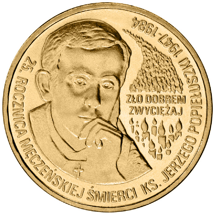 Image of 2 zloty coin - 25th Anniversary of the Death of Father Jerzy Popiełuszko  | Poland 2009.  The Nordic gold (CuZnAl) coin is of UNC quality.