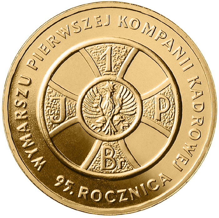Image of 2 zloty coin - 95th Anniversary of First Cadre Company March Out  | Poland 2009.  The Nordic gold (CuZnAl) coin is of UNC quality.