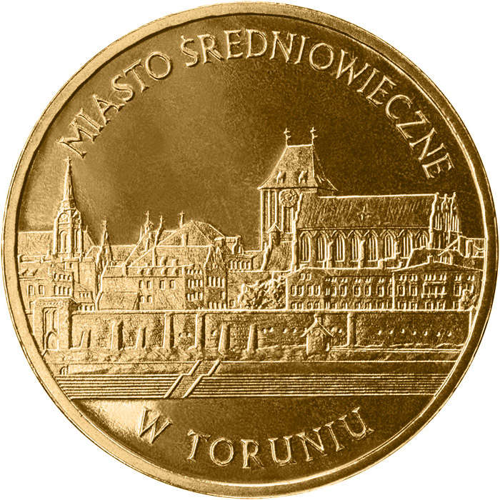 Image of 2 zloty coin - Medieval Town of Toruń  | Poland 2007.  The Nordic gold (CuZnAl) coin is of UNC quality.