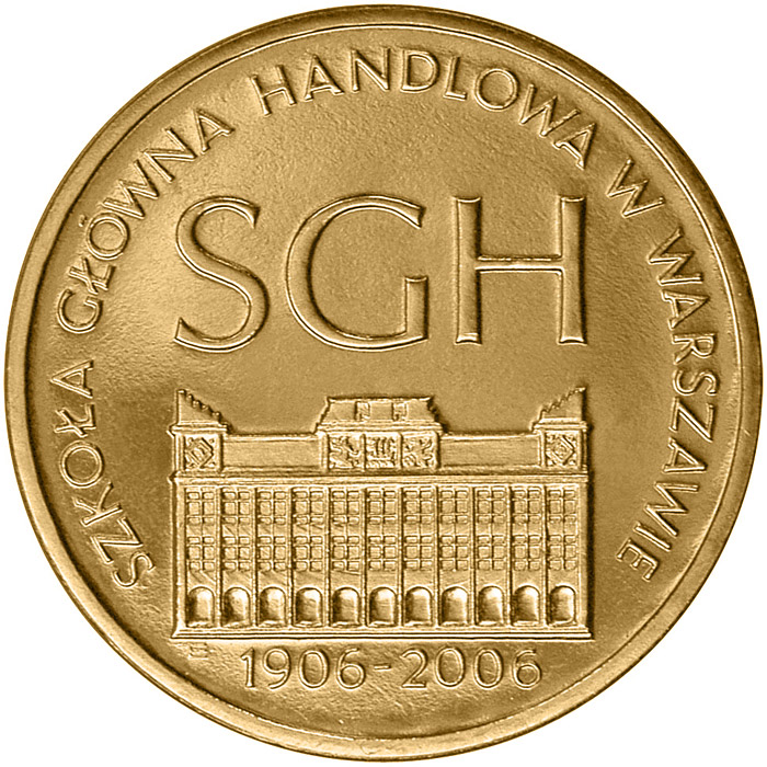 Image of 2 zloty coin - The Centenary of the Warsaw School of Economics  | Poland 2006.  The Nordic gold (CuZnAl) coin is of UNC quality.
