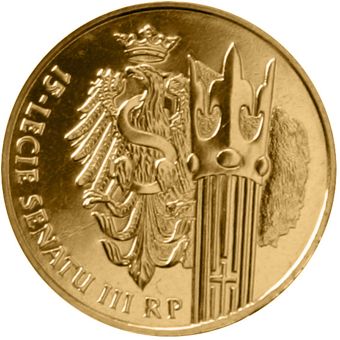 Image of 2 zloty coin - 15 Years of the Senate of the Republic of Poland  | Poland 2004.  The Nordic gold (CuZnAl) coin is of UNC quality.