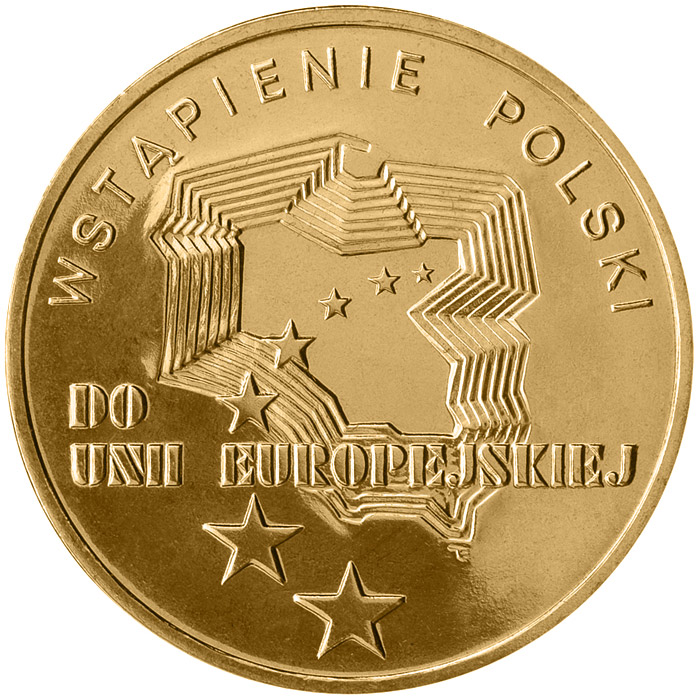 Image of 2 zloty coin - Poland´s Accession to the European Union  | Poland 2004.  The Nordic gold (CuZnAl) coin is of UNC quality.