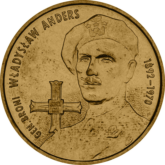Image of 2 zloty coin - General Wladyslaw Anders  | Poland 2002.  The Nordic gold (CuZnAl) coin is of UNC quality.