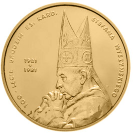 Image of 2 zloty coin - 100th centenary of Priest Cardinal Stefan Wyszyński's birth | Poland 2001.  The Nordic gold (CuZnAl) coin is of UNC quality.