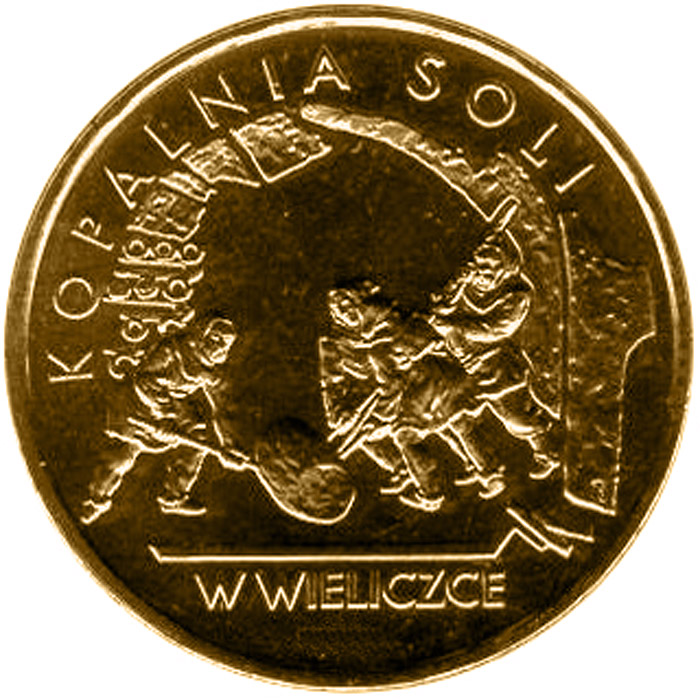 Image of 2 zloty coin - Salt-Mine in Wieliczka  | Poland 2001.  The Nordic gold (CuZnAl) coin is of UNC quality.