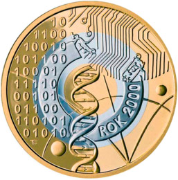 Image of 2 zloty coin - The Year 2000 - the turn of millenniums  | Poland 2000.  The Nordic gold (CuZnAl) coin is of UNC quality.